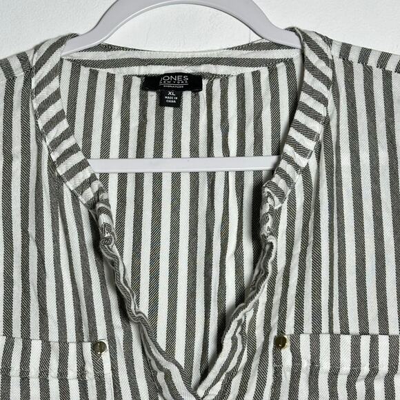 Jones New York Signature XL Grey White Striped Linen Blend Tunic V-Neck Top - Picture 10 of 15